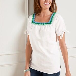 Talbots’s White Blouse with Blue and Green Trim size S